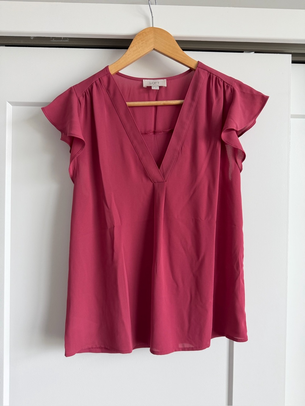 LOFT Burgundy Flutter-Sleeve V-Neck Blouse